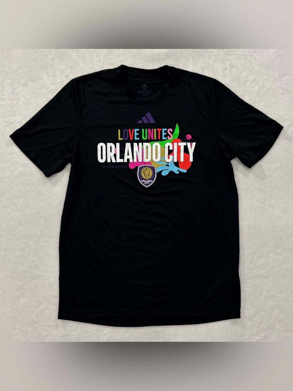adidas MLS Orlando City Soccer Love Unites Black Graphic T-Shirt Men's Size M